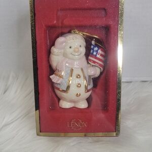 Lenox Patriotic Porcelain with‎ Gold Accents Snowman 2003 Ornament NIB
